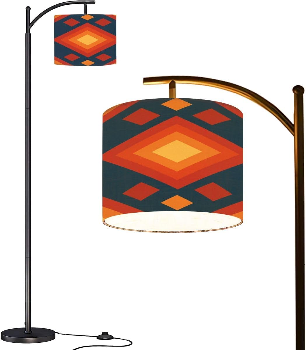 Arc Floor Lamp Abstract contemporary aesthetic geometric balance shapes rainbow Boho Tall Standing Lamp Modern Dimmable with Remote Adjustable Drum Shade Footswitch for Living Room Bedroom Office