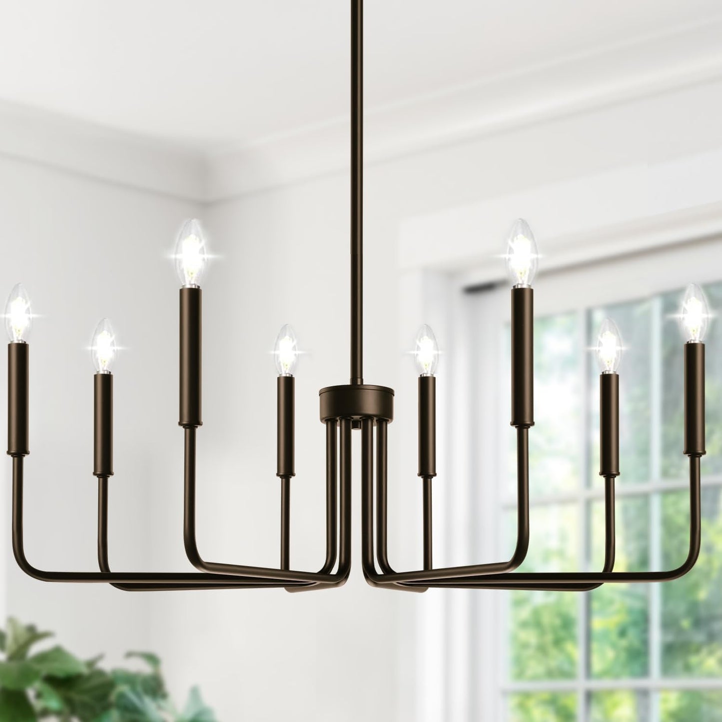 Black Chandelier, 6-Light Farmhouse Chandelier for Dining Room Lighting Fixtures Hanging, Dining Light Fixtures Industrial Modern Chandelier for Bedroom, Foyer, Hall, Kitchen, Living Room and Entryway
