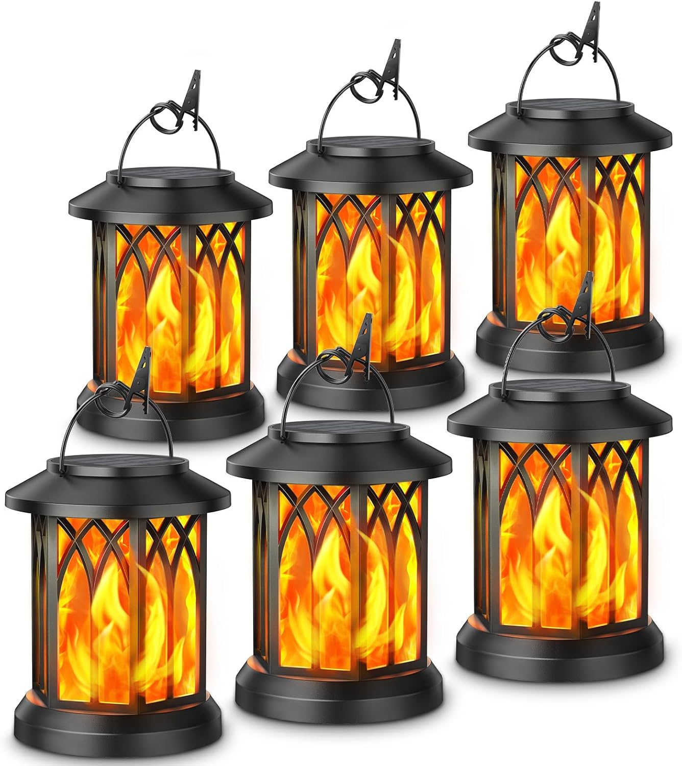 KOOPER 4 Pack Solar Lantern Outdoor Lights, Upgraded Flickering Flame Solar Lanterns Lights Outdoor Waterproof, Hanging Lantern Decorative, Solar Powered Lanterns for Yard Patio Path Tree Garden Decor