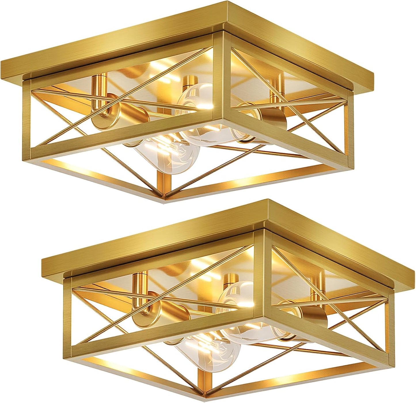 2-Light Industrial Square Flush Mount Ceiling Light, Farmhouse Ceiling Light Fixture for Kitchen, Modern Black Close to Ceiling Light for Hallway Bedroom Balcony Porch Stairway, E26, 2-Pack