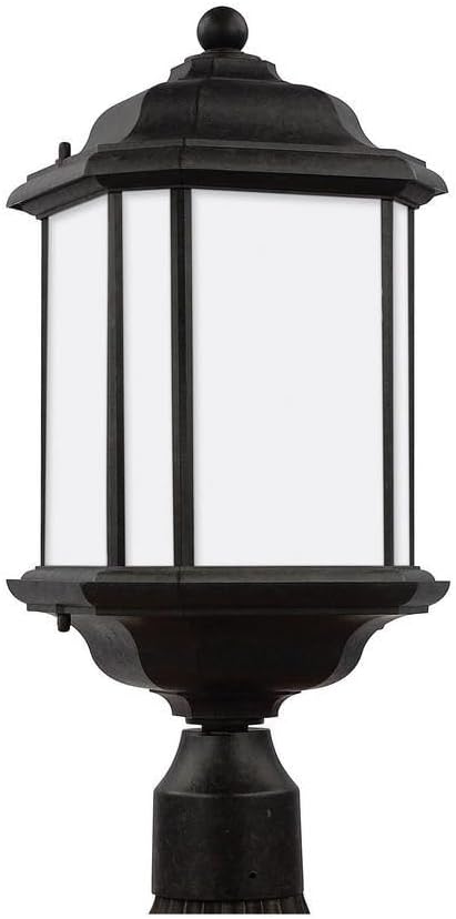 Generation Lighting 82029-12 Kent One-Light Outdoor Post Lantern Hanging Modern Fixture, 20.25" H, Black Finish