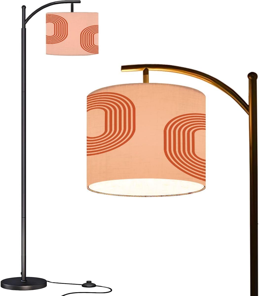 Arc Floor Lamp Abstract contemporary aesthetic geometric balance shapes rainbow Boho Tall Standing Lamp Modern Dimmable with Remote Adjustable Drum Shade Footswitch for Living Room Bedroom Office