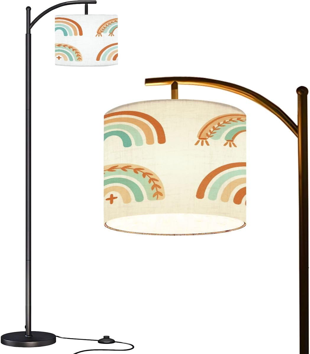 Arc Floor Lamp Abstract contemporary aesthetic geometric balance shapes rainbow Boho Tall Standing Lamp Modern Dimmable with Remote Adjustable Drum Shade Footswitch for Living Room Bedroom Office