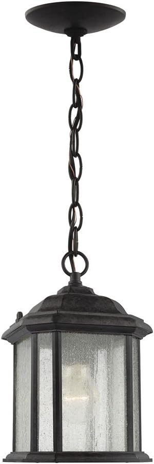 Generation Lighting 82029-12 Kent One-Light Outdoor Post Lantern Hanging Modern Fixture, 20.25" H, Black Finish