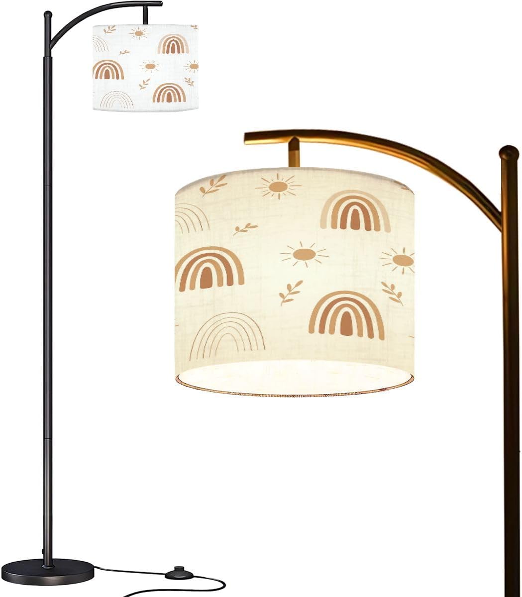 Arc Floor Lamp Abstract contemporary aesthetic geometric balance shapes rainbow Boho Tall Standing Lamp Modern Dimmable with Remote Adjustable Drum Shade Footswitch for Living Room Bedroom Office