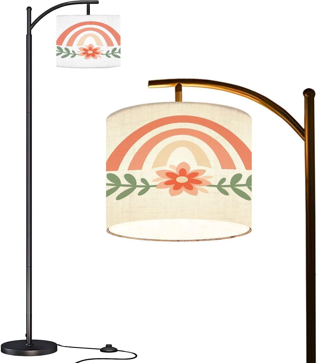 Arc Floor Lamp Abstract contemporary aesthetic geometric balance shapes rainbow Boho Tall Standing Lamp Modern Dimmable with Remote Adjustable Drum Shade Footswitch for Living Room Bedroom Office