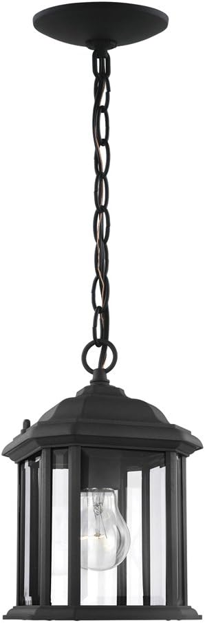 Generation Lighting 82029-12 Kent One-Light Outdoor Post Lantern Hanging Modern Fixture, 20.25" H, Black Finish