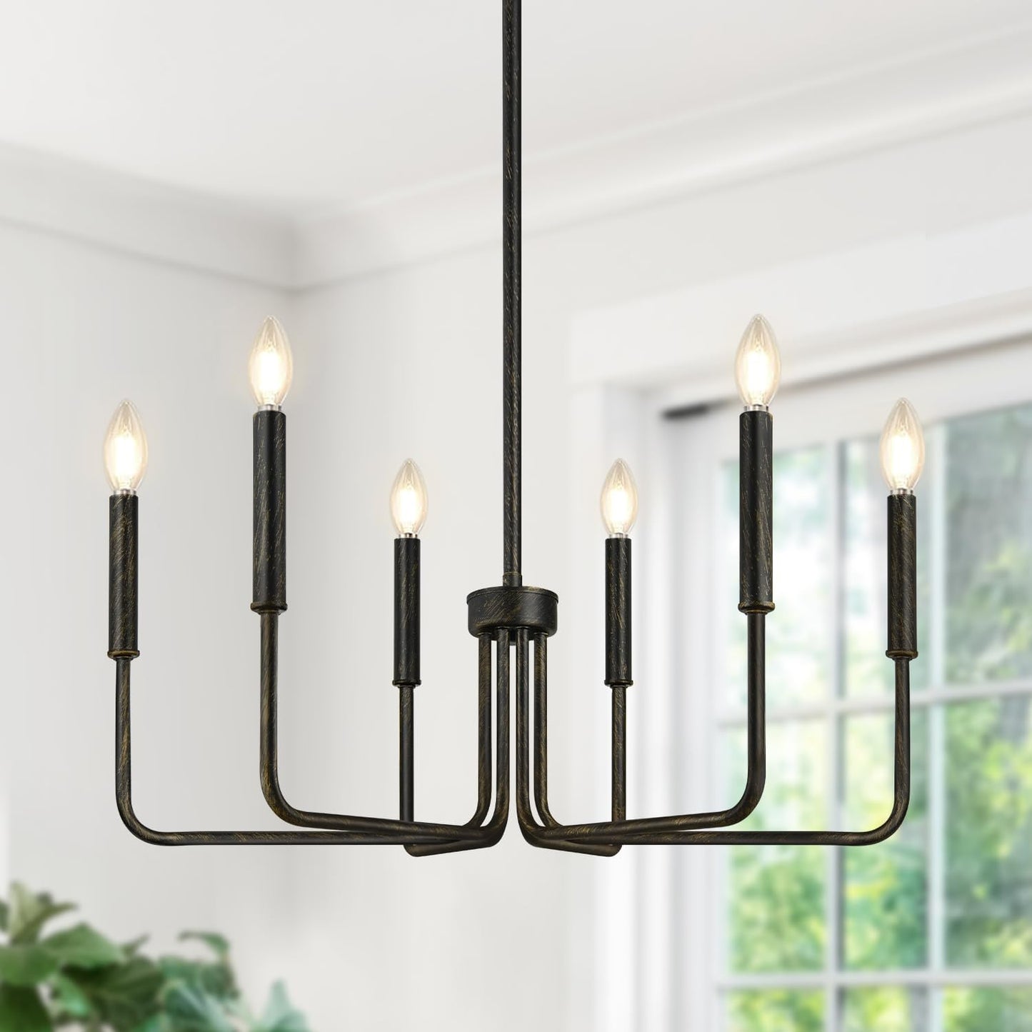 Black Chandelier, 6-Light Farmhouse Chandelier for Dining Room Lighting Fixtures Hanging, Dining Light Fixtures Industrial Modern Chandelier for Bedroom, Foyer, Hall, Kitchen, Living Room and Entryway