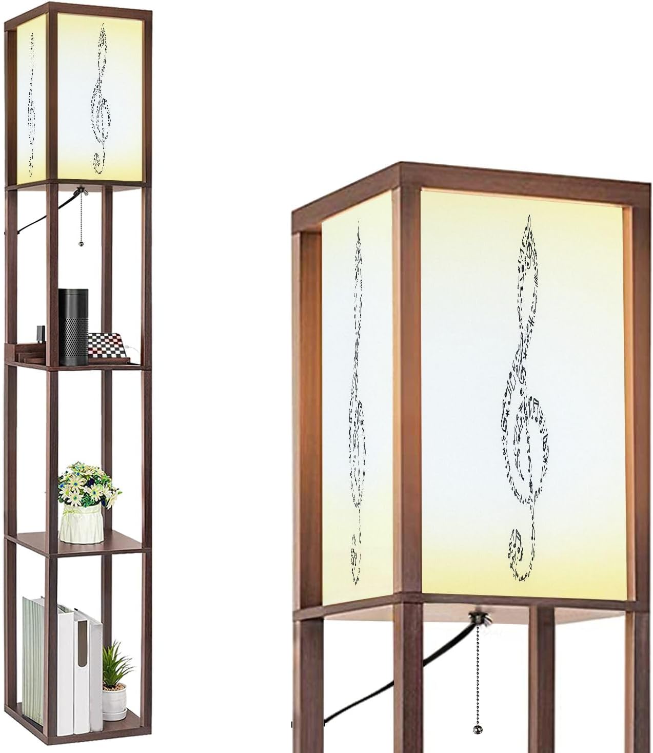 Floor Lamp with Shelves Wet Balance Standing Tall Lamp USB Ports & Power Outlet Modern Corner Lamp Nightstand Light for Living Room Bedroom