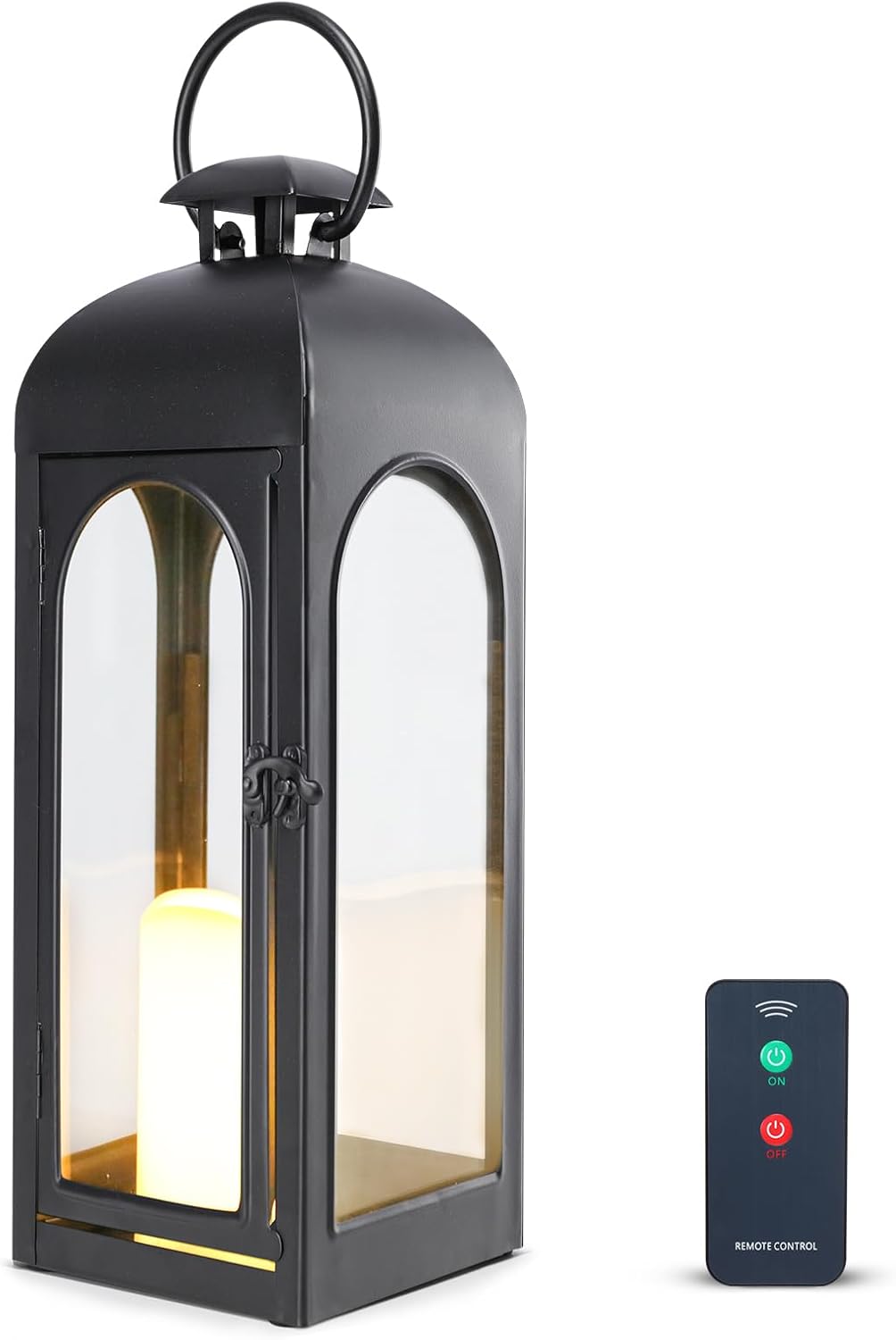 Bdor 2 Pack Luxury Black Metal Lanterns – 16" Tall Modern Hurricane Candle Lanterns with Tempered Glass Panels for Front Porch, Tabletop, Mantel, Wall Hanging, Garden, Indoor & Outdoor Décor