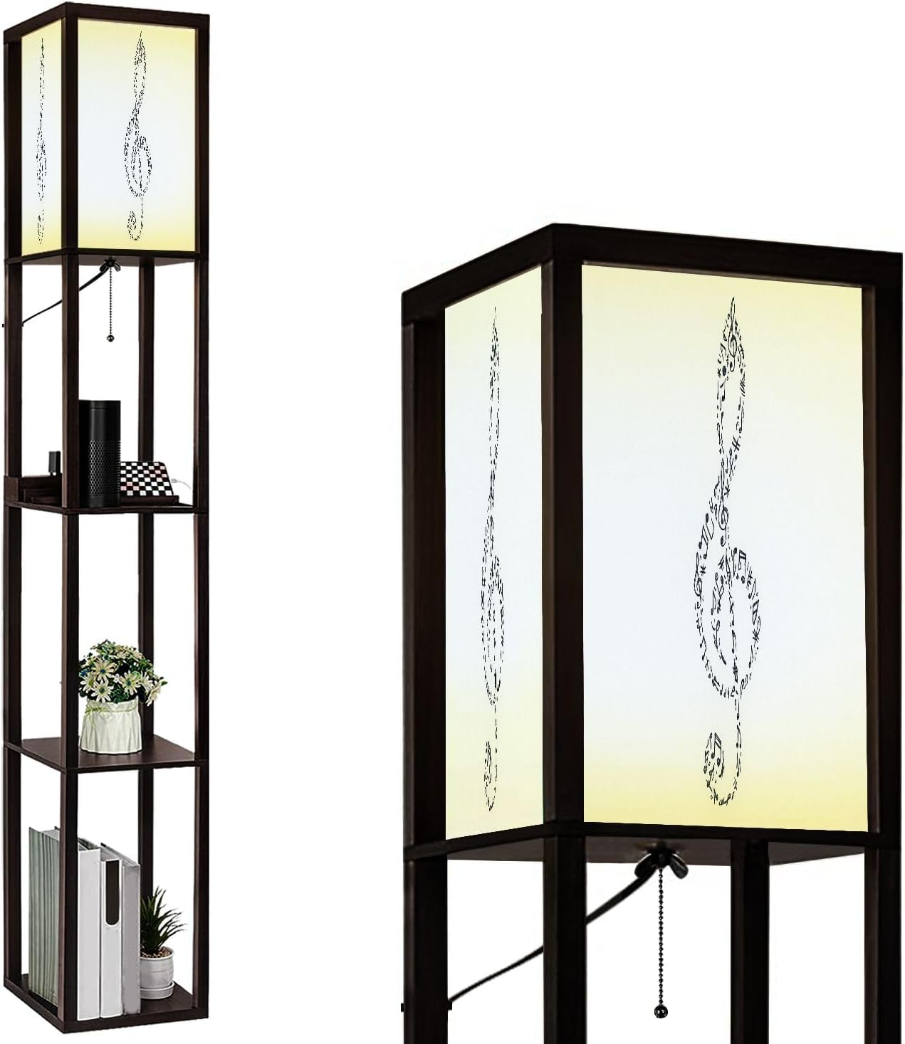 Floor Lamp with Shelves Wet Balance Standing Tall Lamp USB Ports & Power Outlet Modern Corner Lamp Nightstand Light for Living Room Bedroom