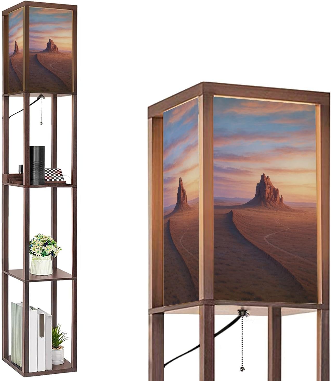 Floor Lamp with Shelves Wet Balance Standing Tall Lamp USB Ports & Power Outlet Modern Corner Lamp Nightstand Light for Living Room Bedroom