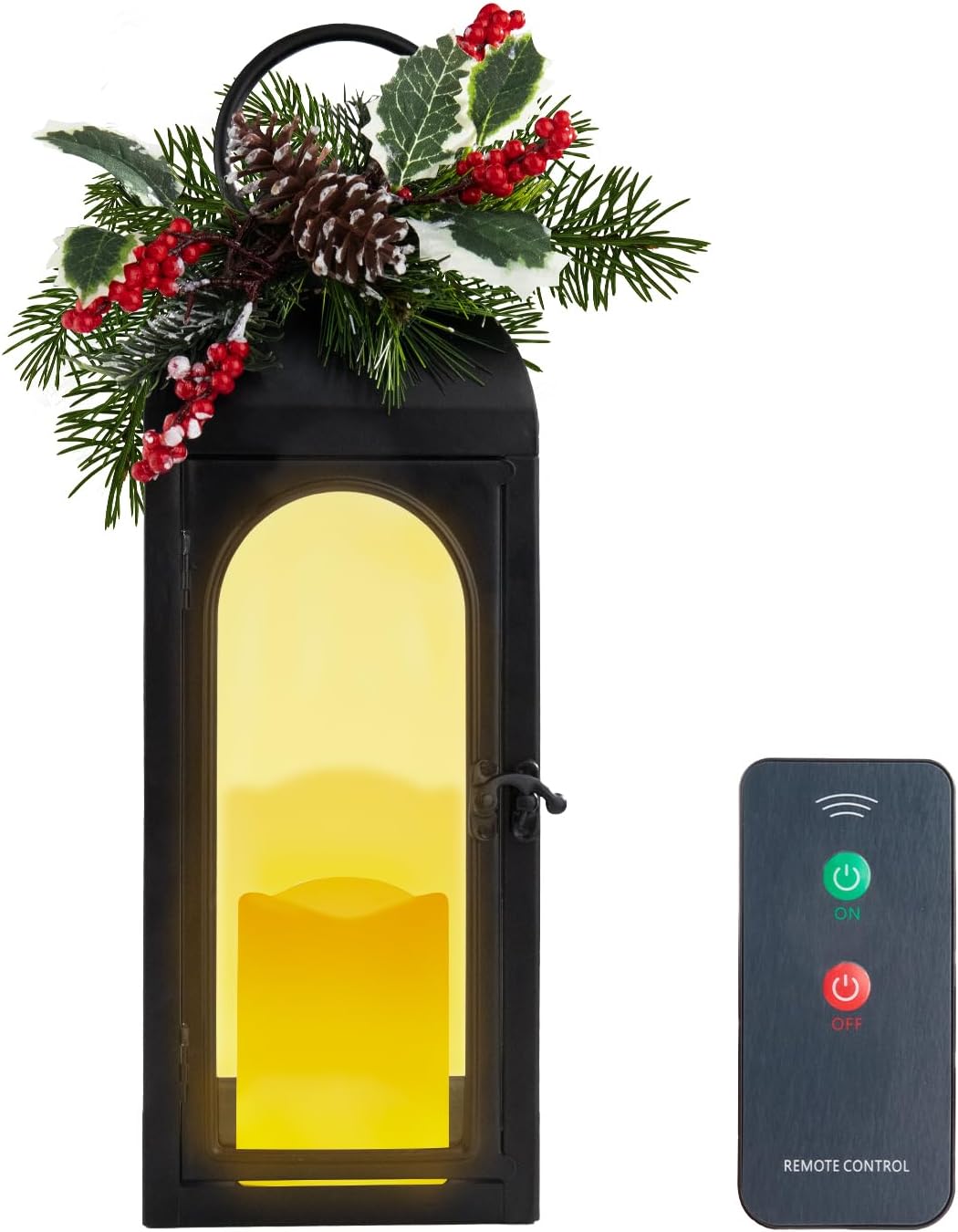 Bdor 2 Pack Luxury Black Metal Lanterns – 16" Tall Modern Hurricane Candle Lanterns with Tempered Glass Panels for Front Porch, Tabletop, Mantel, Wall Hanging, Garden, Indoor & Outdoor Décor