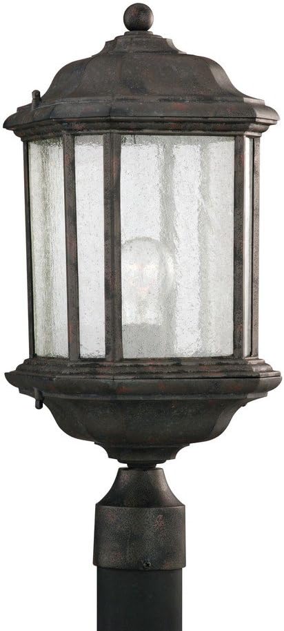 Generation Lighting 82029-12 Kent One-Light Outdoor Post Lantern Hanging Modern Fixture, 20.25" H, Black Finish