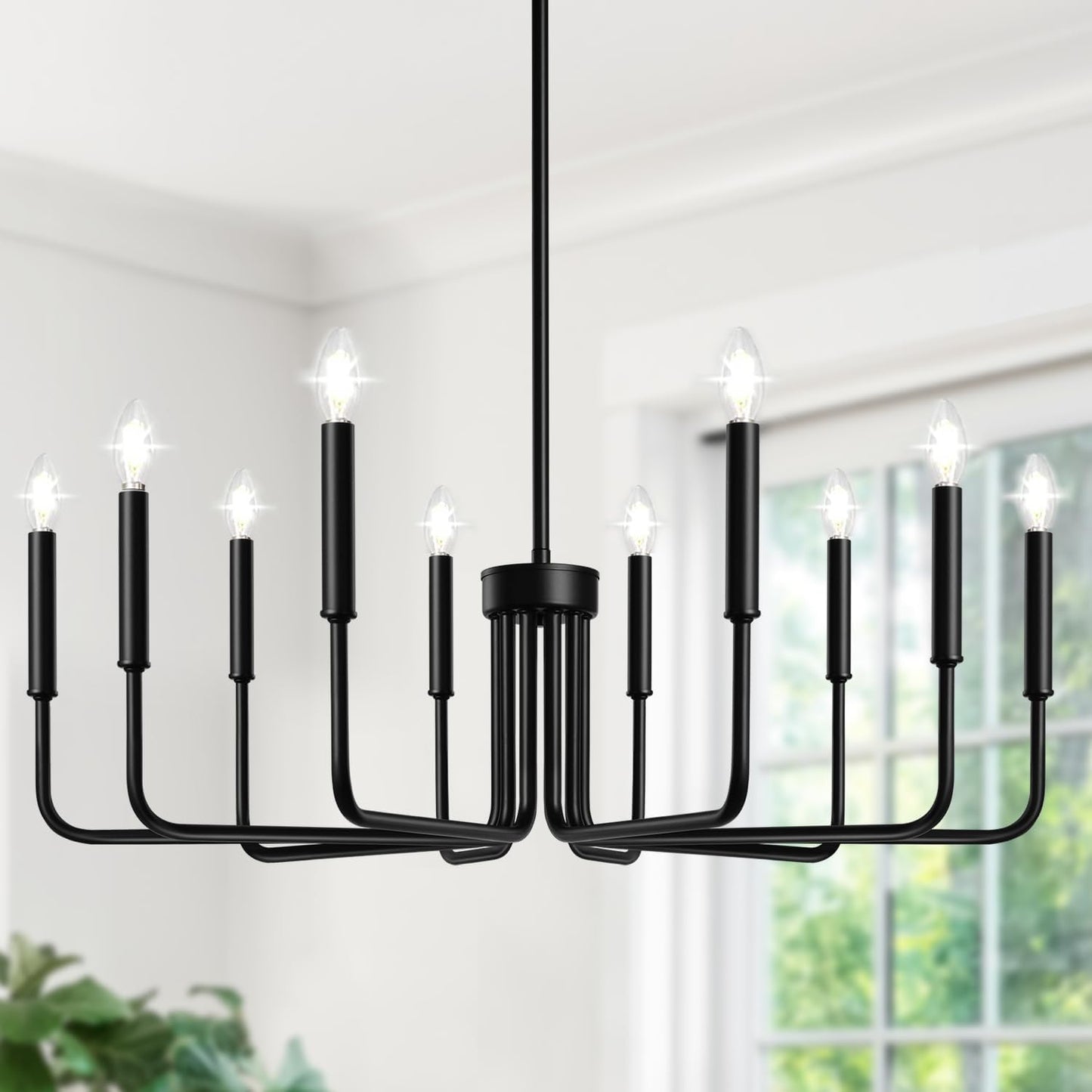 Black Chandelier, 6-Light Farmhouse Chandelier for Dining Room Lighting Fixtures Hanging, Dining Light Fixtures Industrial Modern Chandelier for Bedroom, Foyer, Hall, Kitchen, Living Room and Entryway