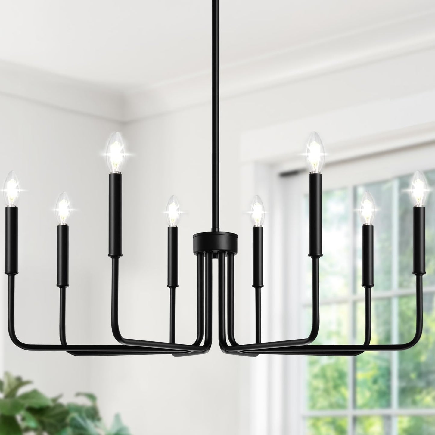 Black Chandelier, 6-Light Farmhouse Chandelier for Dining Room Lighting Fixtures Hanging, Dining Light Fixtures Industrial Modern Chandelier for Bedroom, Foyer, Hall, Kitchen, Living Room and Entryway