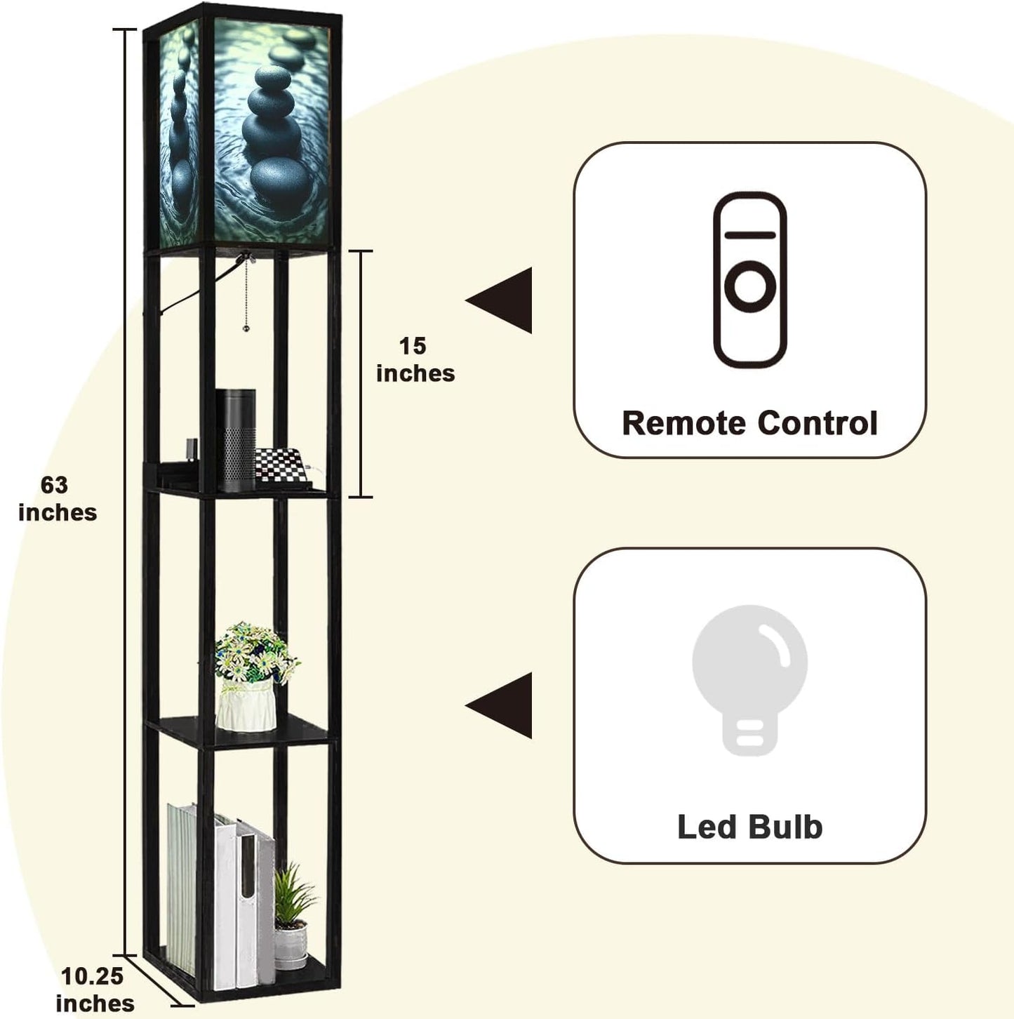 Floor Lamp with Shelves Wet Balance Standing Tall Lamp USB Ports & Power Outlet Modern Corner Lamp Nightstand Light for Living Room Bedroom