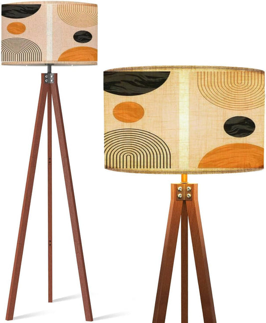 Wood Tripod Floor Lamp Abstract contemporary aesthetic backgrounds set geometric balance Linen Lampshade Dimmable Tall Corner Standing Lamp Modern Floor Reading Lamp for Living Room Bedroom