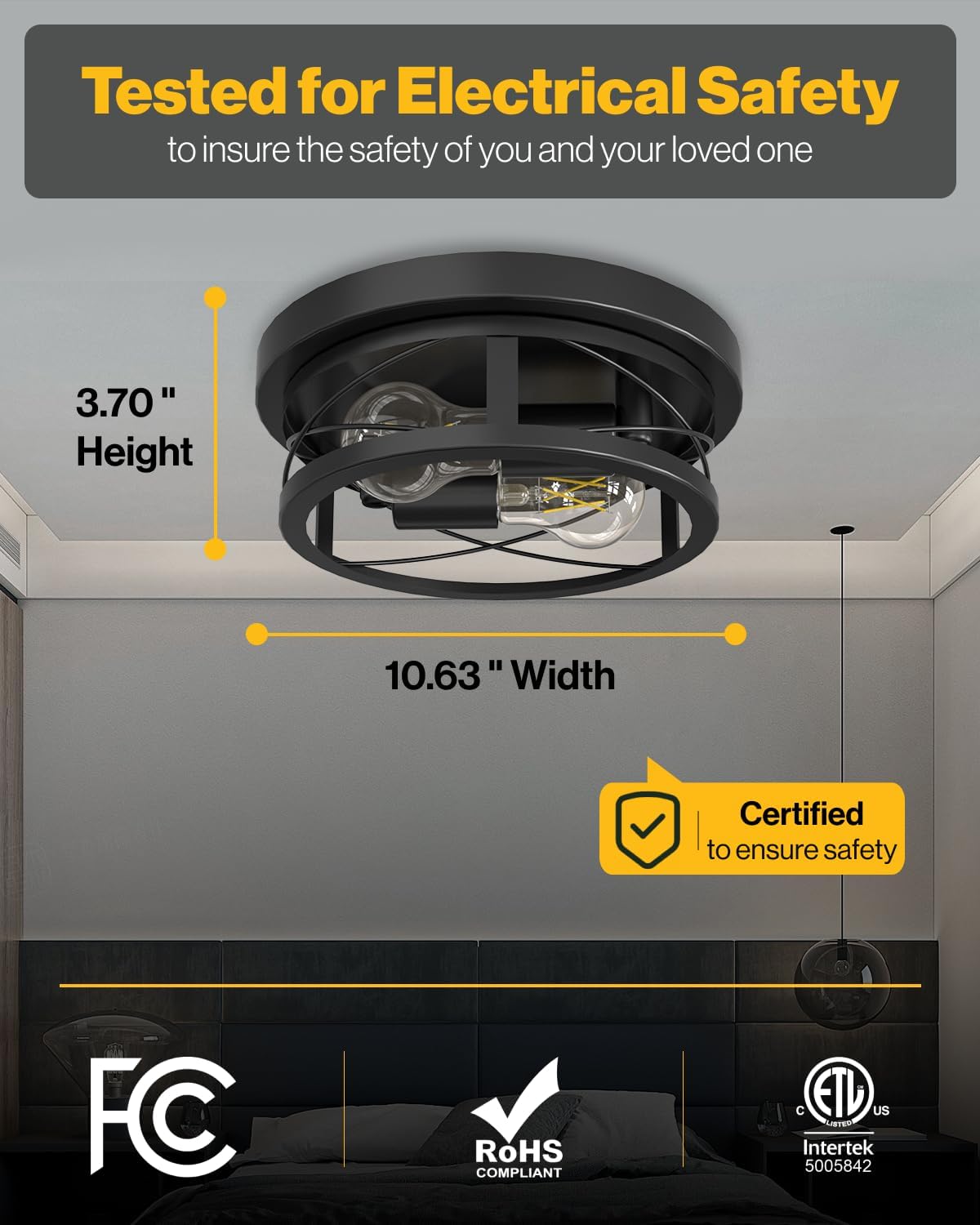 Sunco Farmhouse Ceiling Light Fixtures, Rustic Ceiling Light Fixture for Foyer, Bedroom, Hallway, Kitchen, Living Room, Den, 11 Inch Diameter, E26 Medium Base, Max 100W 2 Pack