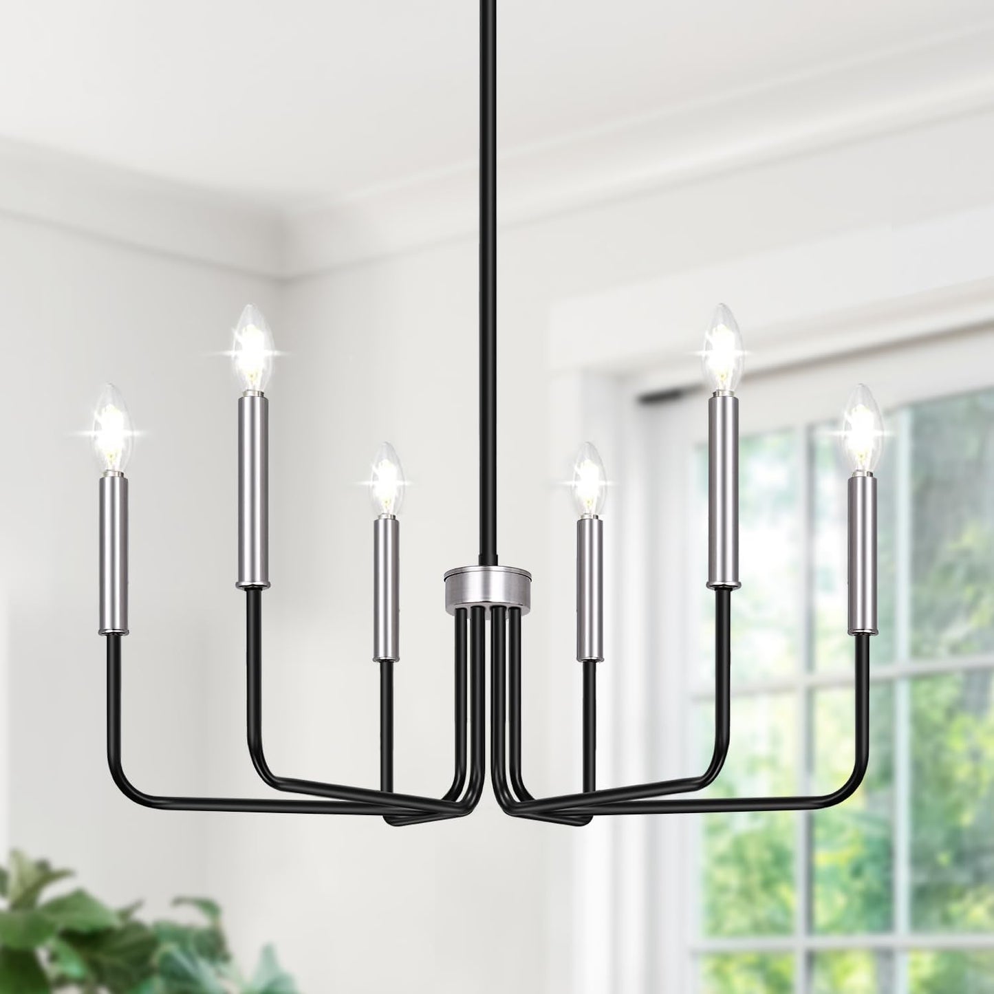 Black Chandelier, 6-Light Farmhouse Chandelier for Dining Room Lighting Fixtures Hanging, Dining Light Fixtures Industrial Modern Chandelier for Bedroom, Foyer, Hall, Kitchen, Living Room and Entryway