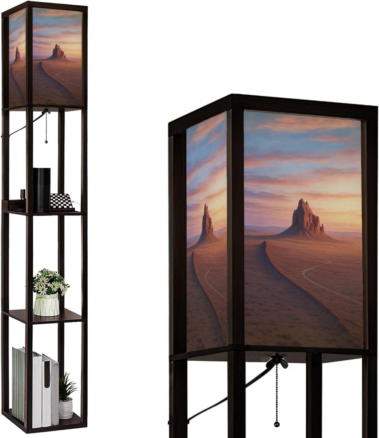 Floor Lamp with Shelves Wet Balance Standing Tall Lamp USB Ports & Power Outlet Modern Corner Lamp Nightstand Light for Living Room Bedroom