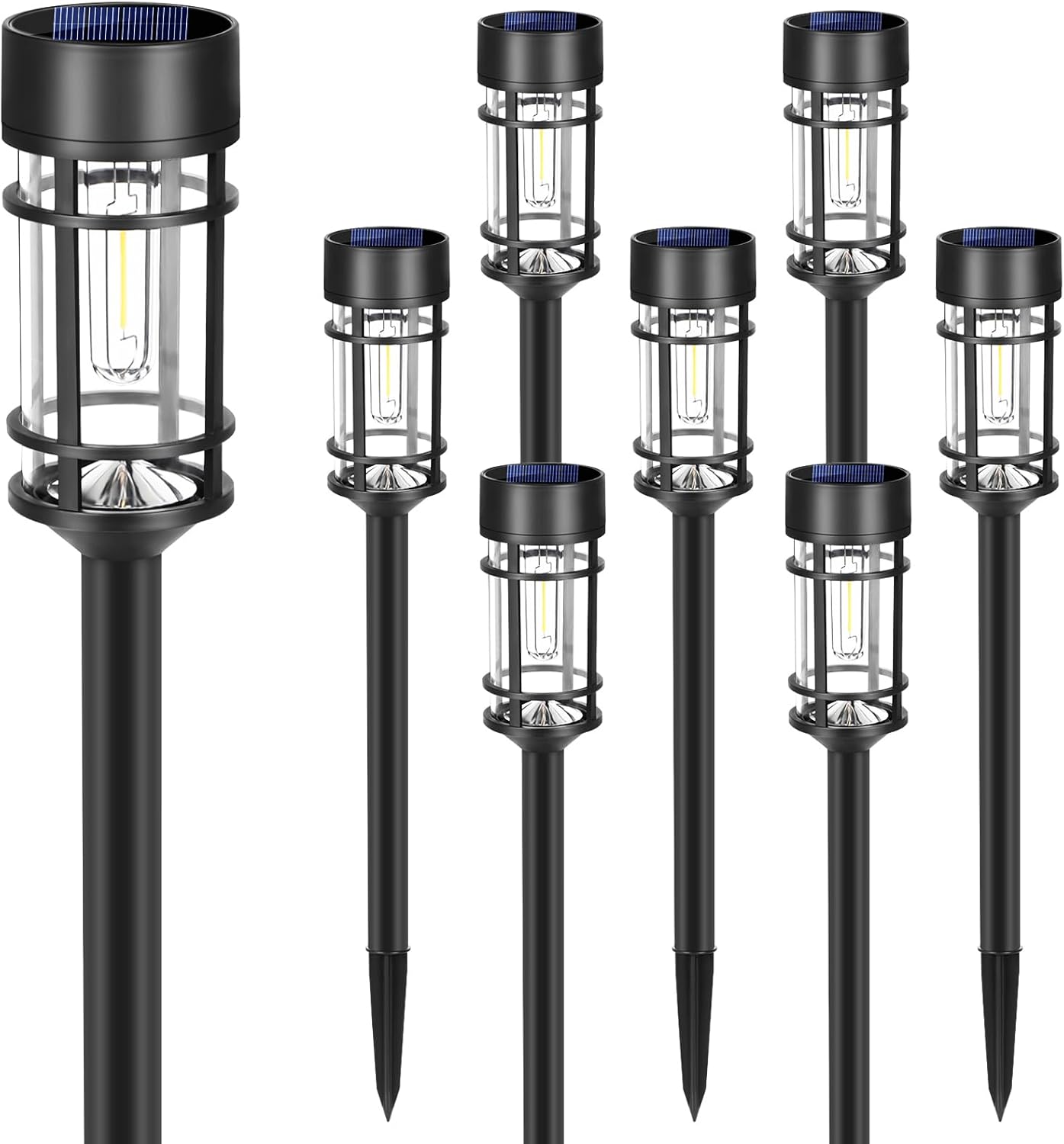 Mancra Solar Pathway Lights, 8 Pack LED Solar Lights Outdoor Waterproof, Glass Metal Garden Lighting for Yard Path Landscape Lawn Walkway Driveway, 3000K