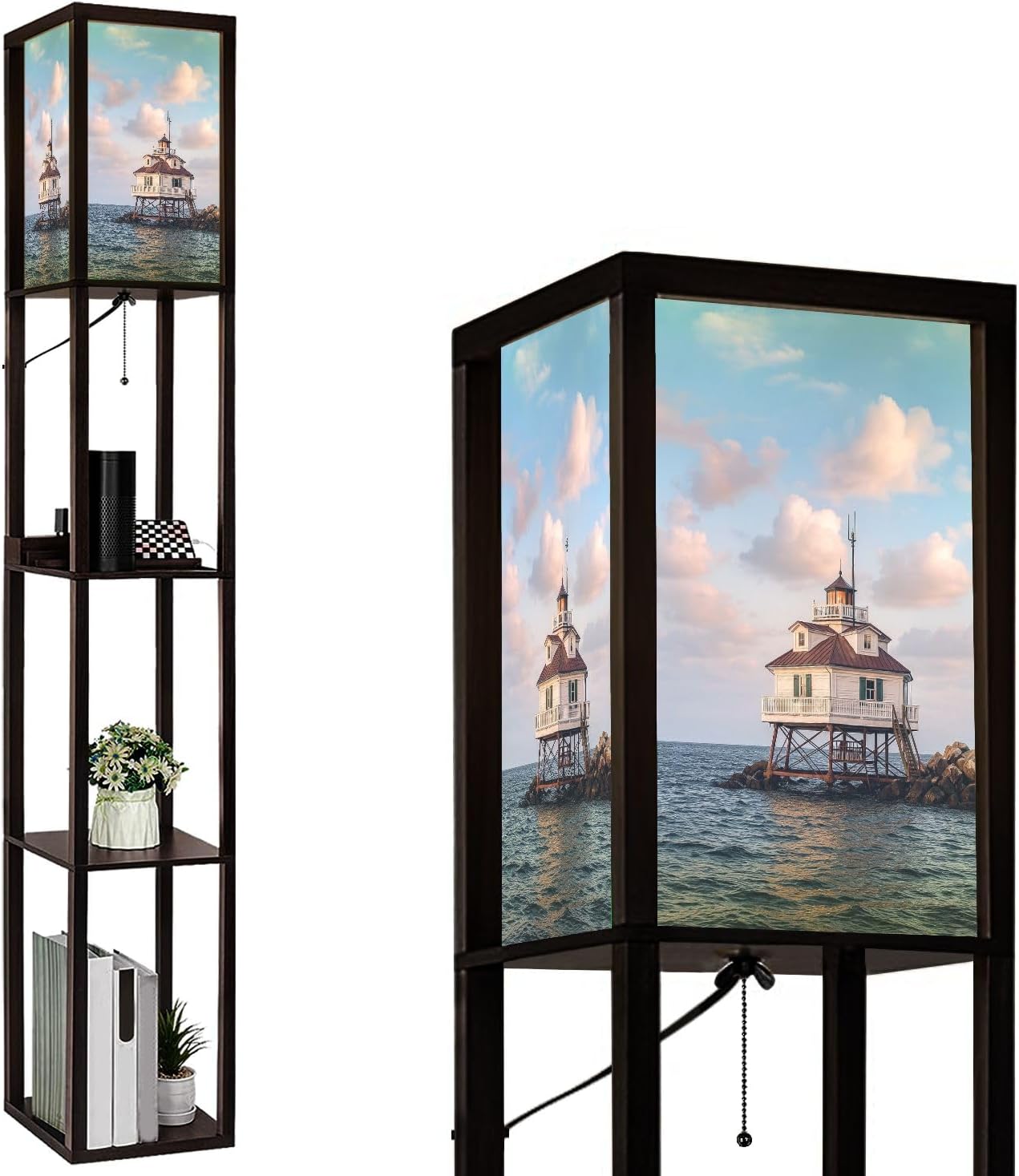 Floor Lamp with Shelves Wet Balance Standing Tall Lamp USB Ports & Power Outlet Modern Corner Lamp Nightstand Light for Living Room Bedroom