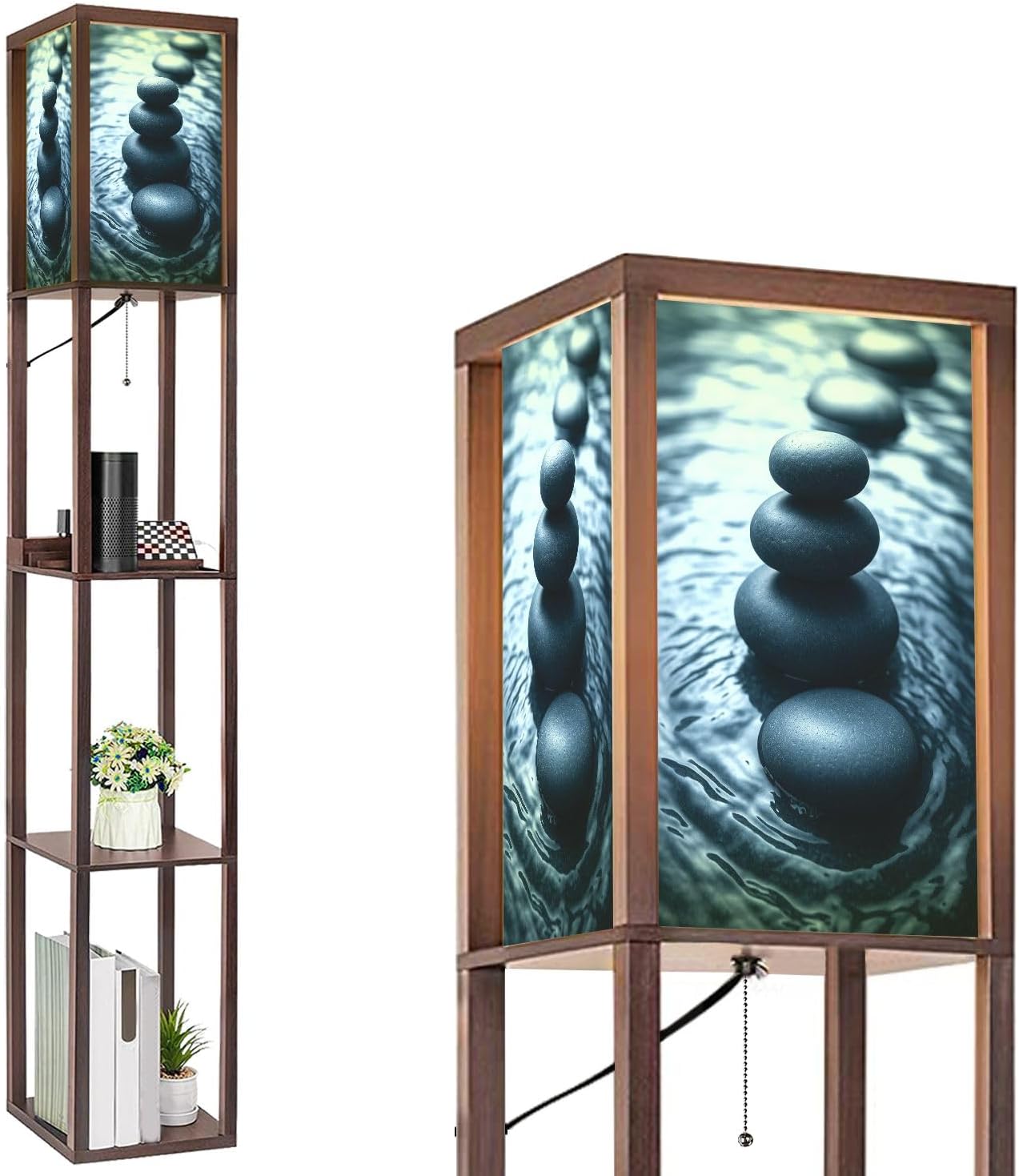 Floor Lamp with Shelves Wet Balance Standing Tall Lamp USB Ports & Power Outlet Modern Corner Lamp Nightstand Light for Living Room Bedroom