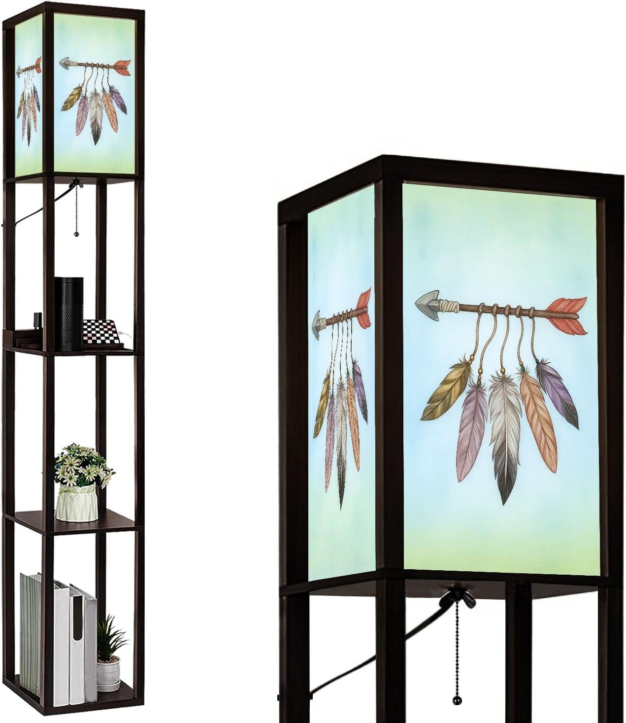 Floor Lamp with Shelves Wet Balance Standing Tall Lamp USB Ports & Power Outlet Modern Corner Lamp Nightstand Light for Living Room Bedroom