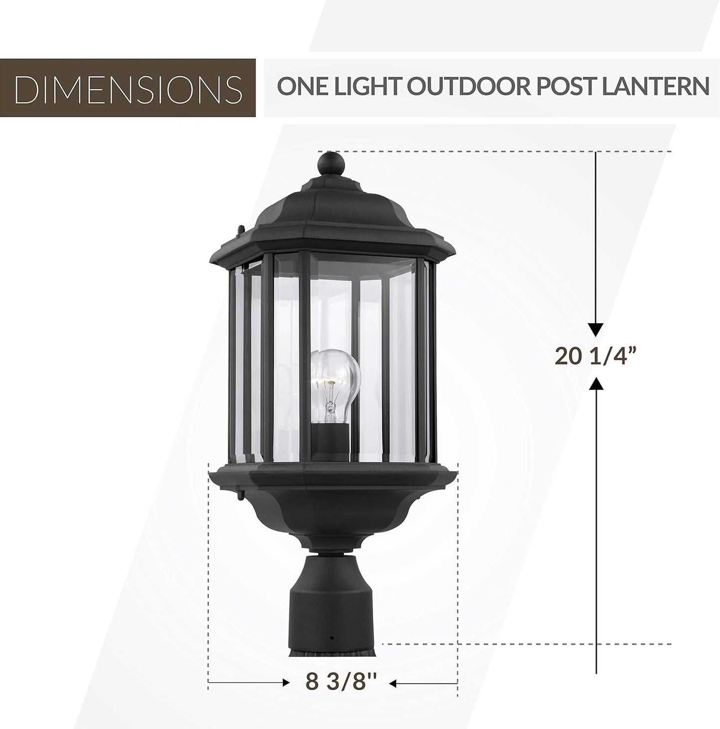 Generation Lighting 82029-12 Kent One-Light Outdoor Post Lantern Hanging Modern Fixture, 20.25" H, Black Finish