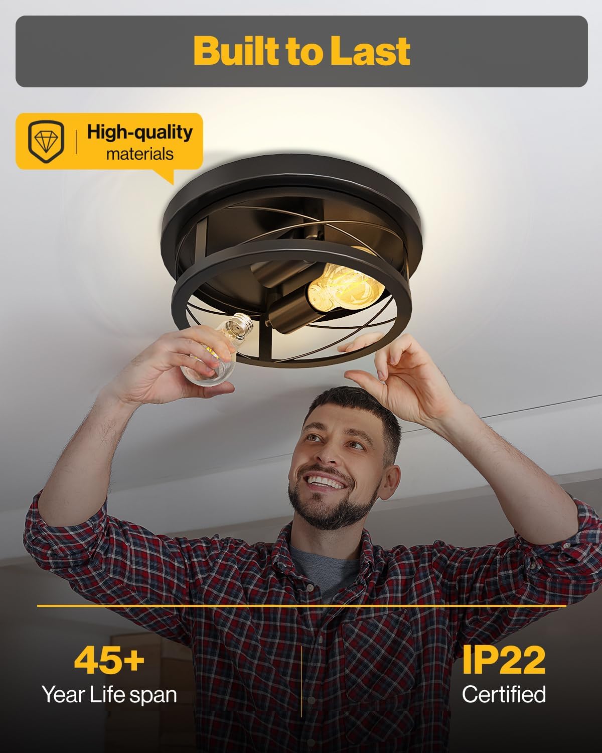 Sunco Farmhouse Ceiling Light Fixtures, Rustic Ceiling Light Fixture for Foyer, Bedroom, Hallway, Kitchen, Living Room, Den, 11 Inch Diameter, E26 Medium Base, Max 100W 2 Pack