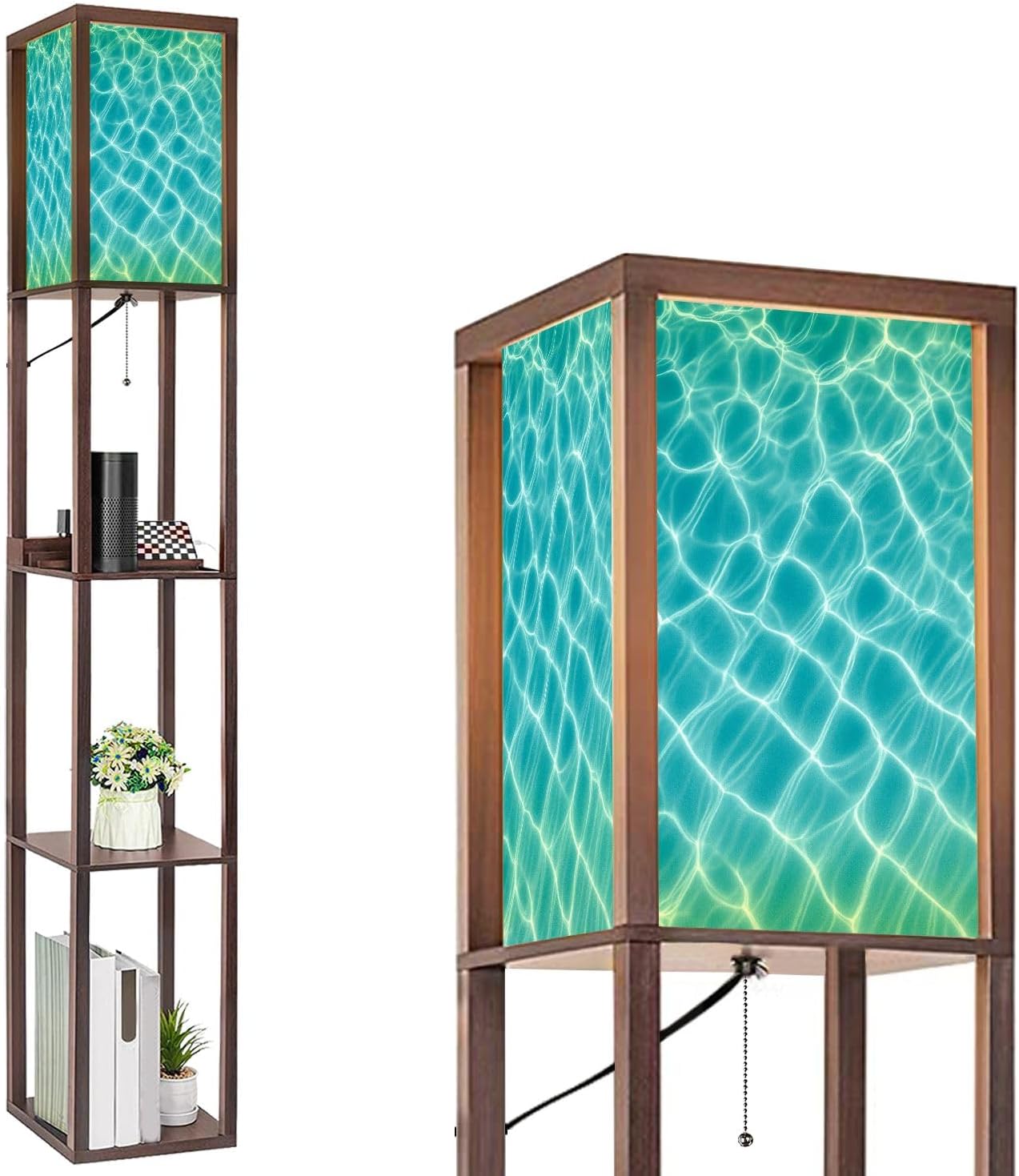 Floor Lamp with Shelves Wet Balance Standing Tall Lamp USB Ports & Power Outlet Modern Corner Lamp Nightstand Light for Living Room Bedroom