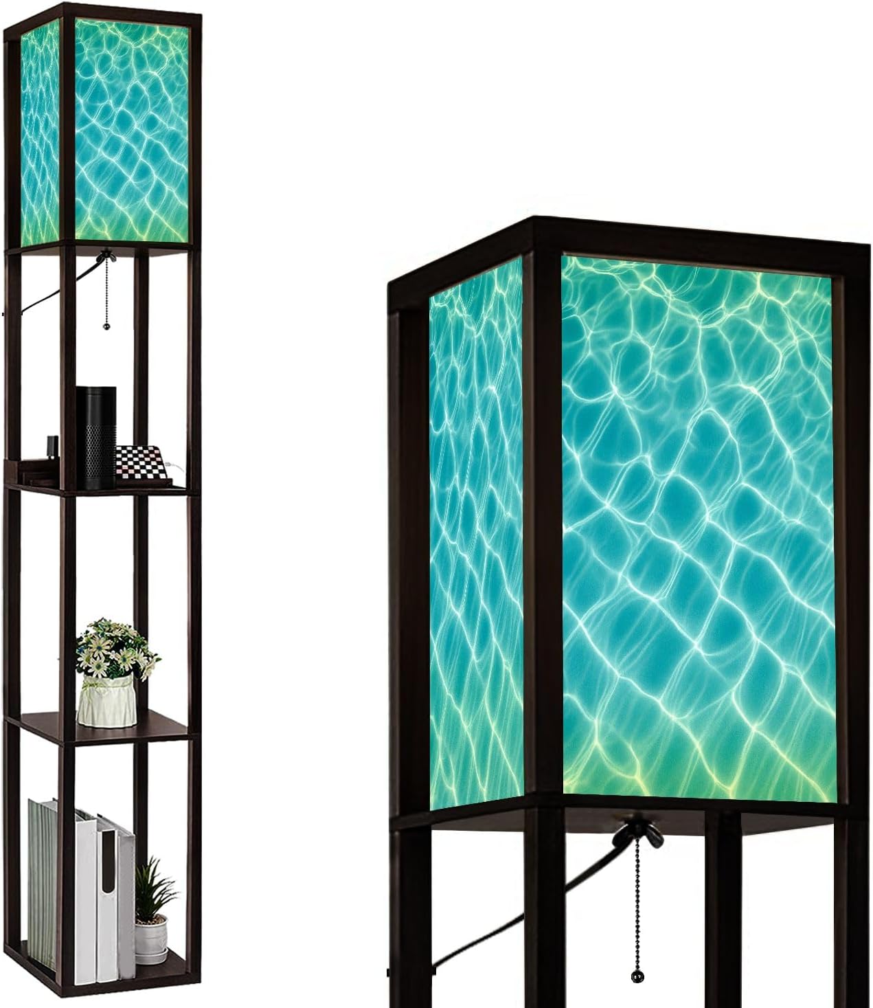 Floor Lamp with Shelves Wet Balance Standing Tall Lamp USB Ports & Power Outlet Modern Corner Lamp Nightstand Light for Living Room Bedroom