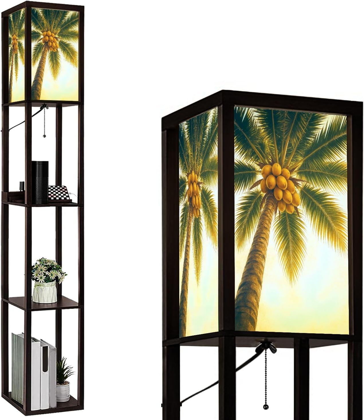 Floor Lamp with Shelves Wet Balance Standing Tall Lamp USB Ports & Power Outlet Modern Corner Lamp Nightstand Light for Living Room Bedroom