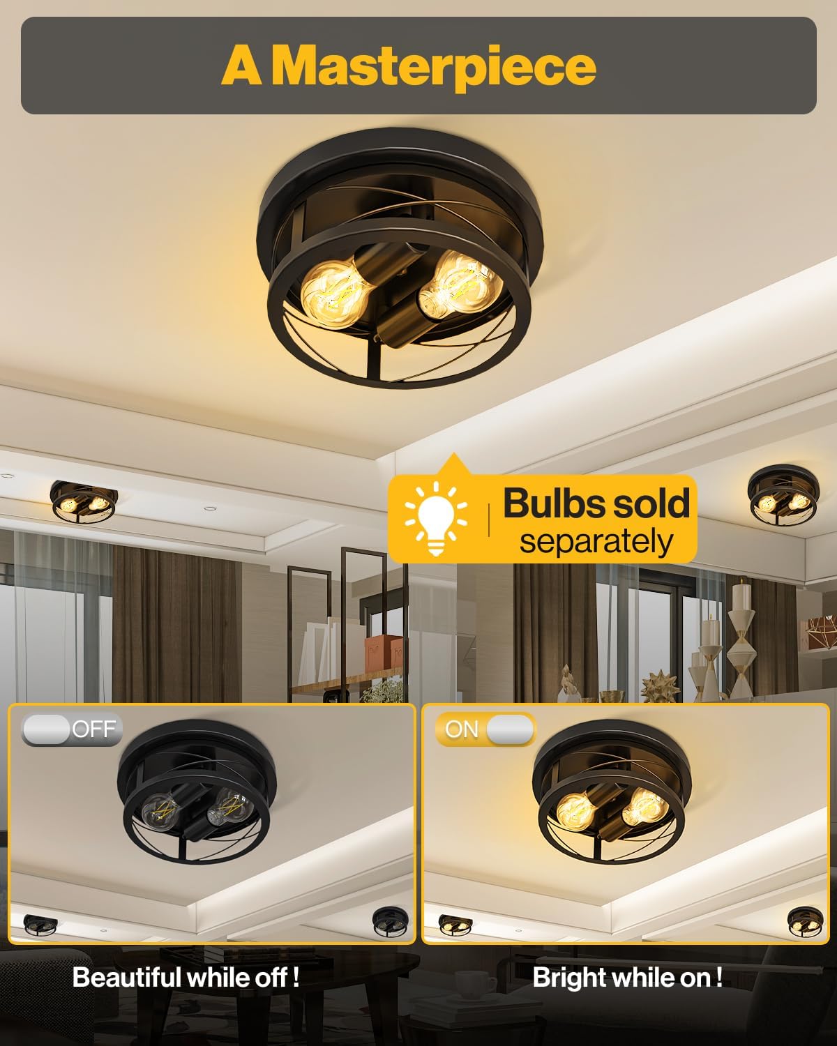 Sunco Farmhouse Ceiling Light Fixtures, Rustic Ceiling Light Fixture for Foyer, Bedroom, Hallway, Kitchen, Living Room, Den, 11 Inch Diameter, E26 Medium Base, Max 100W 2 Pack