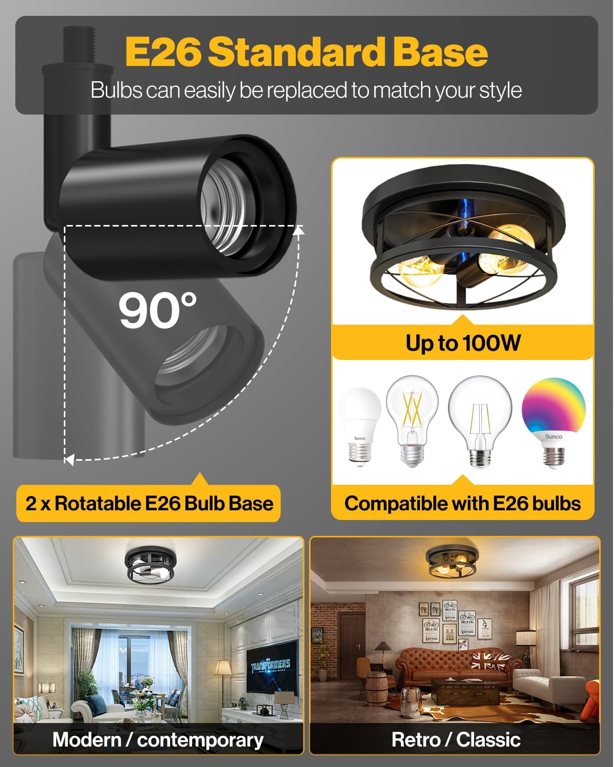 Sunco Farmhouse Ceiling Light Fixtures, Rustic Ceiling Light Fixture for Foyer, Bedroom, Hallway, Kitchen, Living Room, Den, 11 Inch Diameter, E26 Medium Base, Max 100W 2 Pack