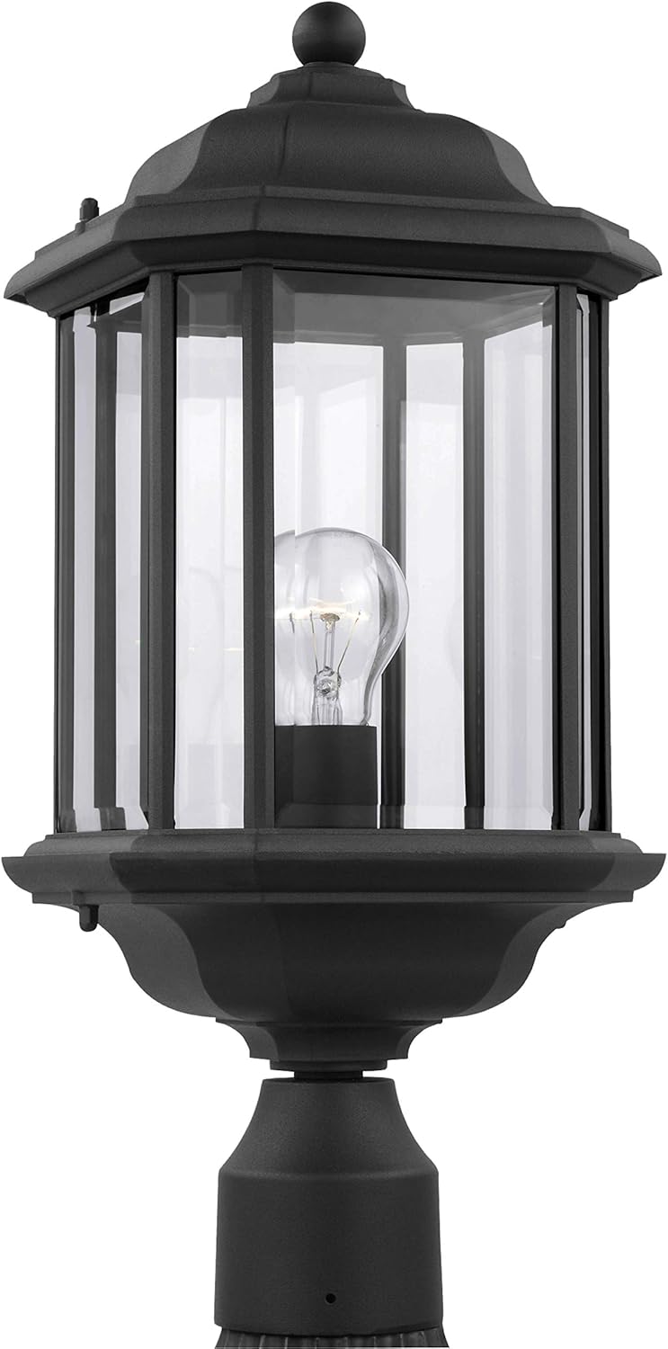 Generation Lighting 82029-12 Kent One-Light Outdoor Post Lantern Hanging Modern Fixture, 20.25" H, Black Finish