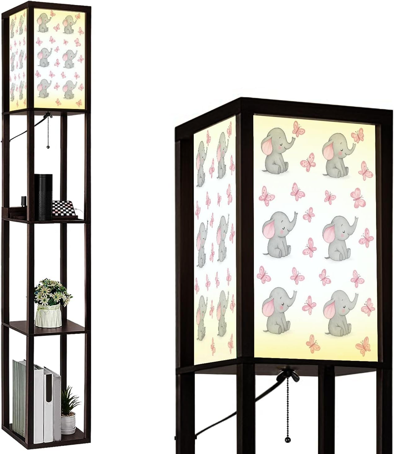 Floor Lamp with Shelves Wet Balance Standing Tall Lamp USB Ports & Power Outlet Modern Corner Lamp Nightstand Light for Living Room Bedroom