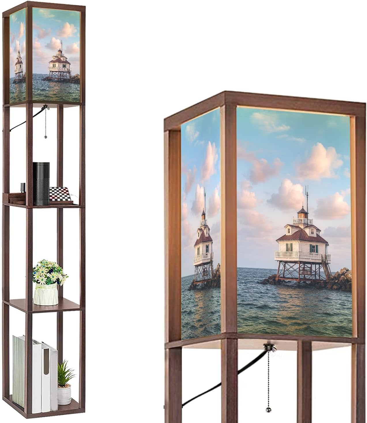 Floor Lamp with Shelves Wet Balance Standing Tall Lamp USB Ports & Power Outlet Modern Corner Lamp Nightstand Light for Living Room Bedroom