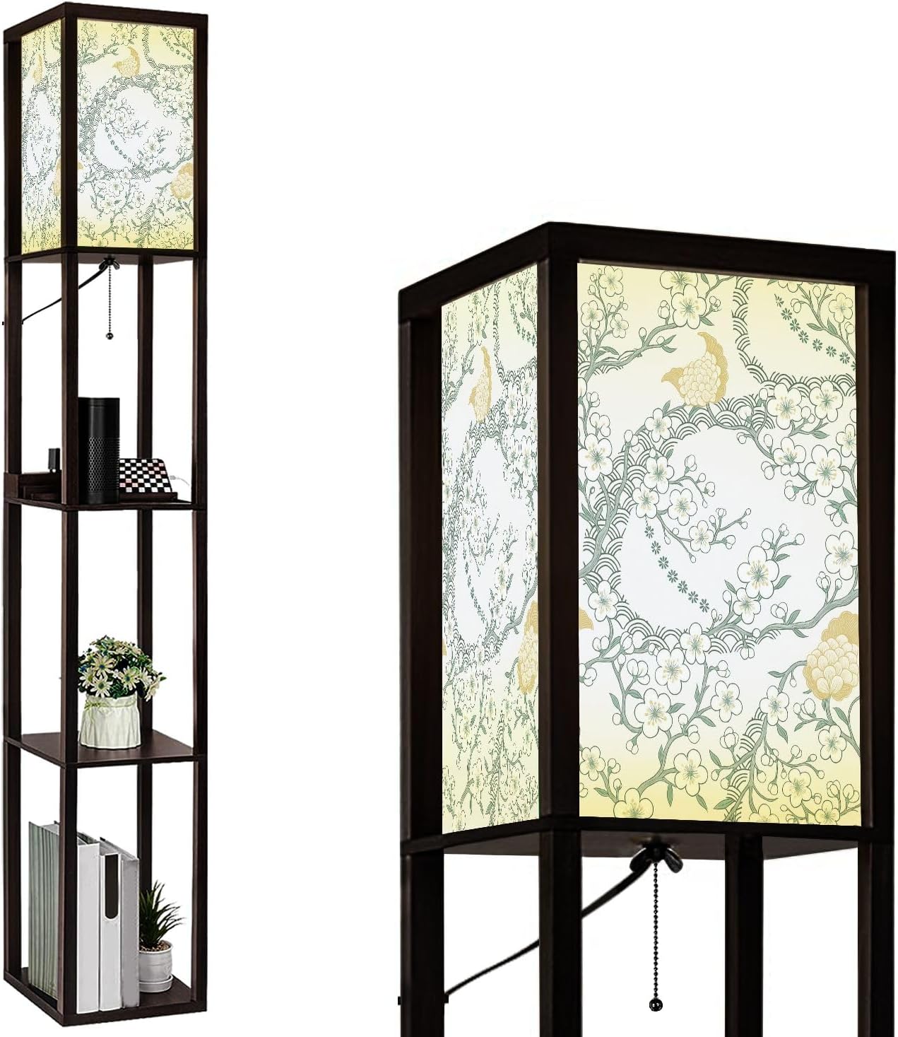 Floor Lamp with Shelves Wet Balance Standing Tall Lamp USB Ports & Power Outlet Modern Corner Lamp Nightstand Light for Living Room Bedroom