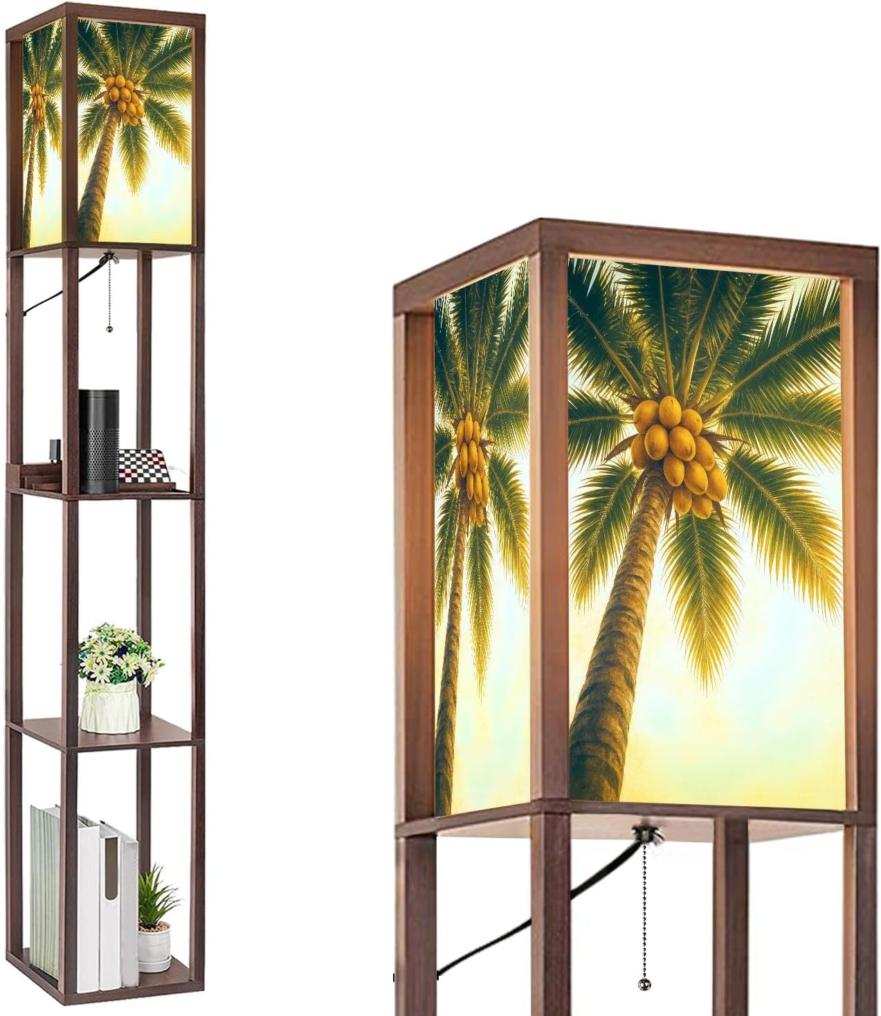 Floor Lamp with Shelves Wet Balance Standing Tall Lamp USB Ports & Power Outlet Modern Corner Lamp Nightstand Light for Living Room Bedroom