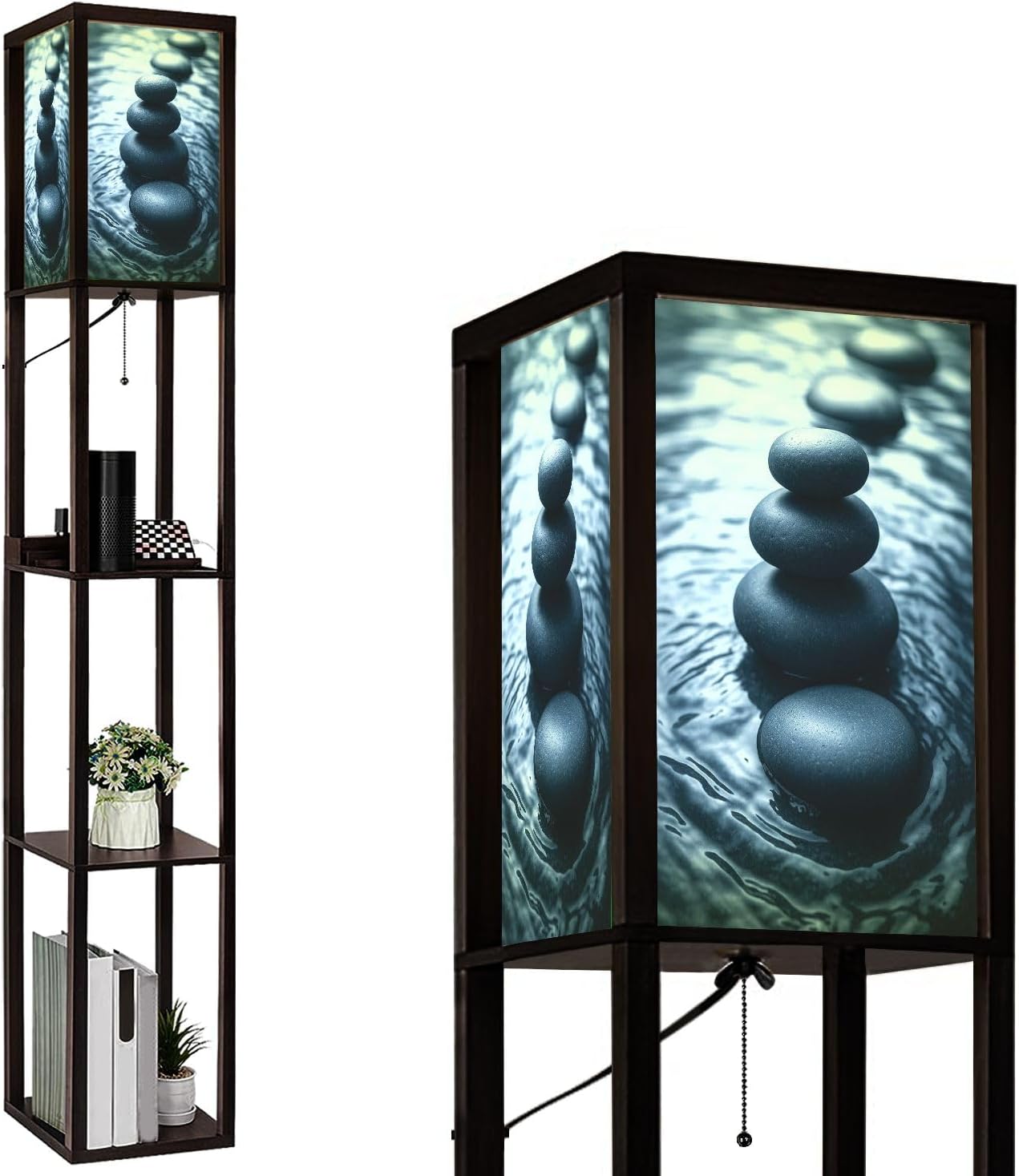 Floor Lamp with Shelves Wet Balance Standing Tall Lamp USB Ports & Power Outlet Modern Corner Lamp Nightstand Light for Living Room Bedroom