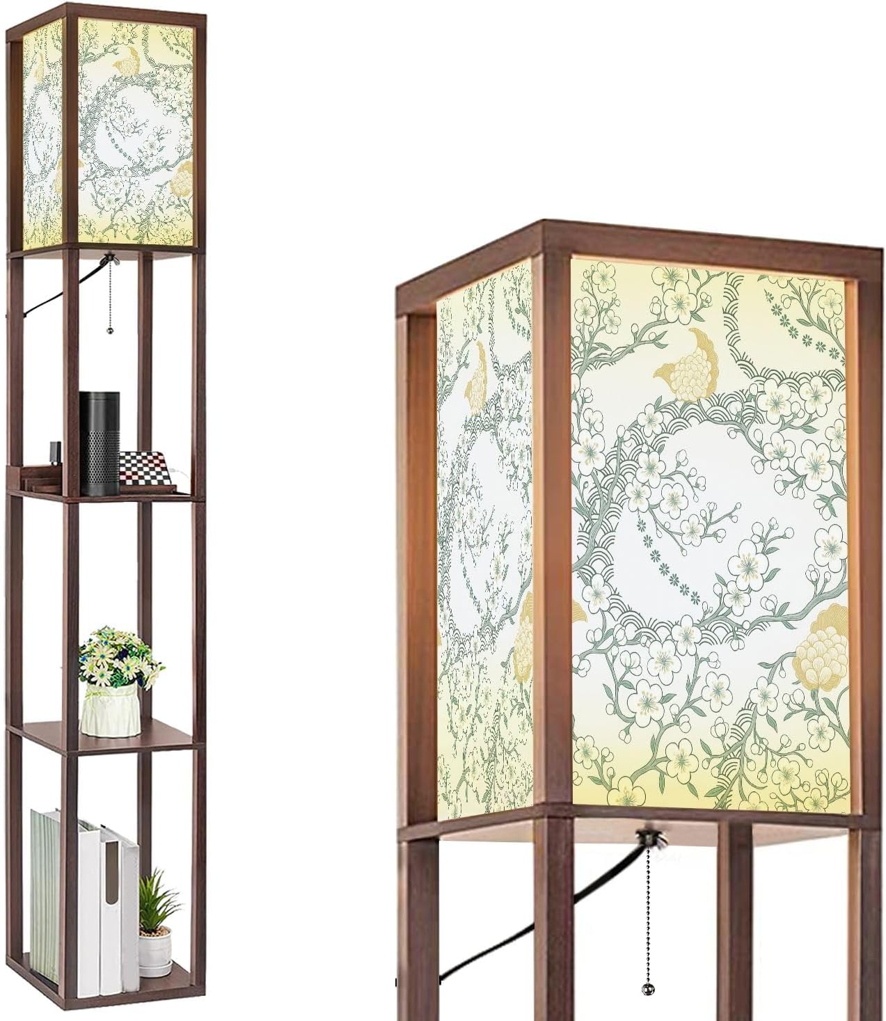 Floor Lamp with Shelves Wet Balance Standing Tall Lamp USB Ports & Power Outlet Modern Corner Lamp Nightstand Light for Living Room Bedroom