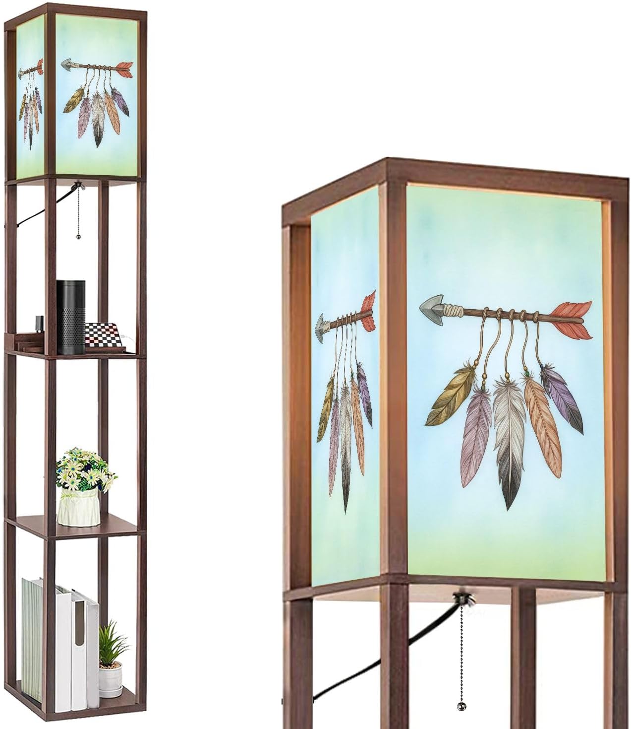 Floor Lamp with Shelves Wet Balance Standing Tall Lamp USB Ports & Power Outlet Modern Corner Lamp Nightstand Light for Living Room Bedroom