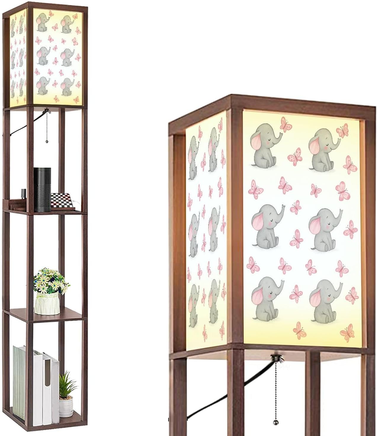 Floor Lamp with Shelves Wet Balance Standing Tall Lamp USB Ports & Power Outlet Modern Corner Lamp Nightstand Light for Living Room Bedroom