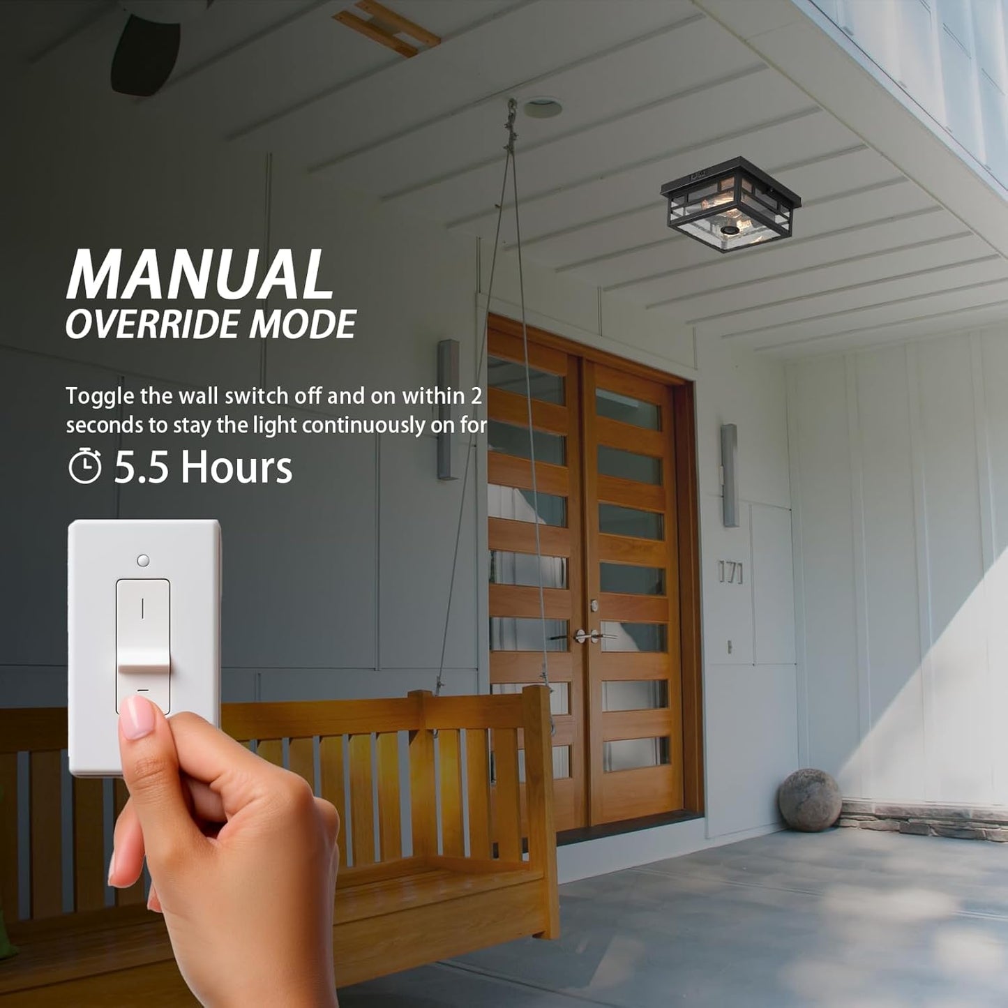 Outdoor Flush Mount Motion Sensor Ceiling Light - Timeless Industrial Design with Seeded Clear Glass for Your Porch, Driveway, Covered Patio, Farmhouse, and Entryway