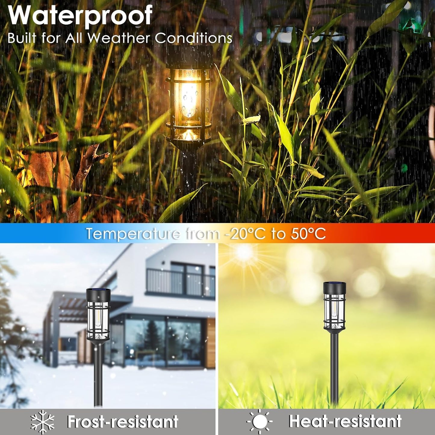 Mancra Solar Pathway Lights, 8 Pack LED Solar Lights Outdoor Waterproof, Glass Metal Garden Lighting for Yard Path Landscape Lawn Walkway Driveway, 3000K