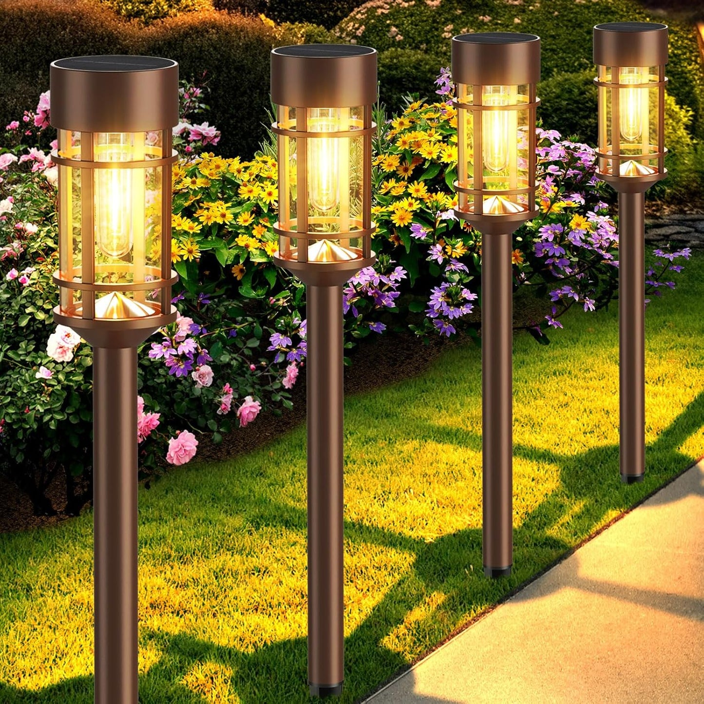 Mancra Solar Pathway Lights, 8 Pack LED Solar Lights Outdoor Waterproof, Glass Metal Garden Lighting for Yard Path Landscape Lawn Walkway Driveway, 3000K