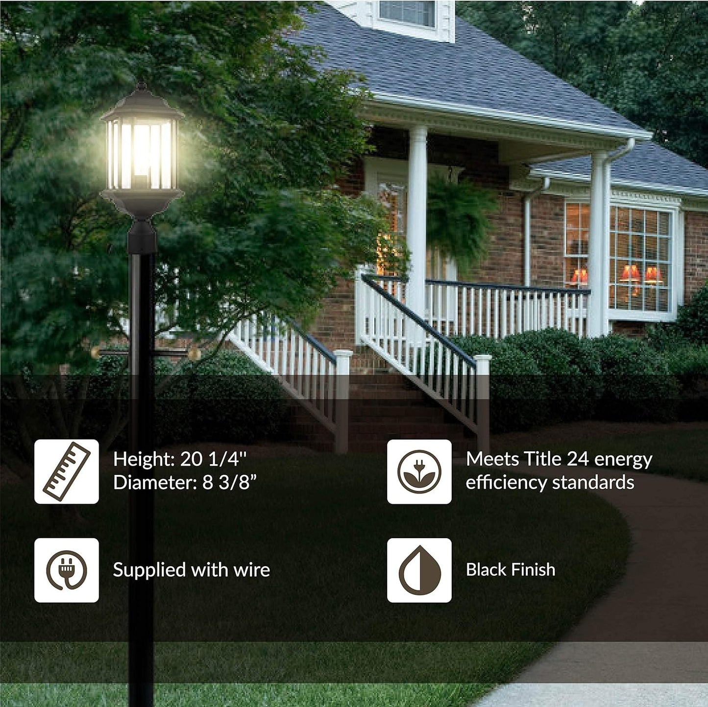 Generation Lighting 82029-12 Kent One-Light Outdoor Post Lantern Hanging Modern Fixture, 20.25" H, Black Finish