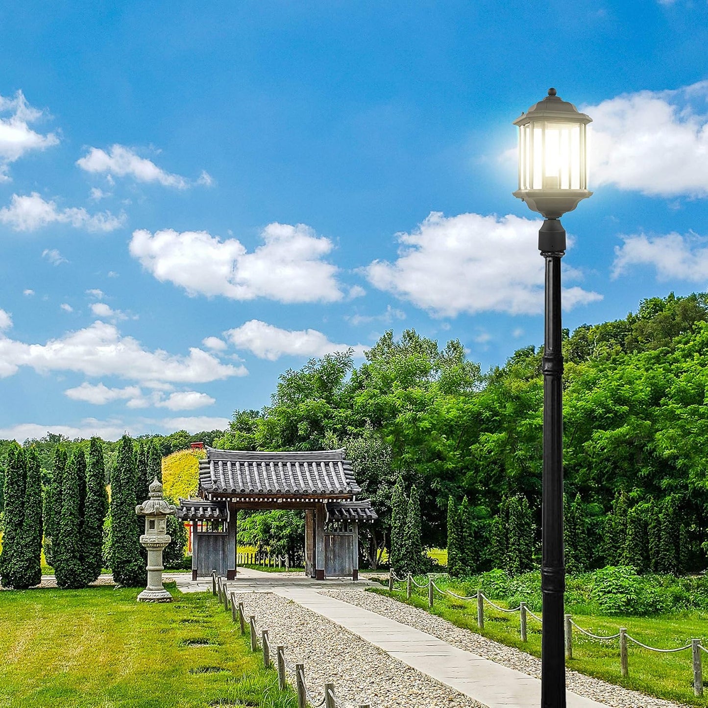 Generation Lighting 82029-12 Kent One-Light Outdoor Post Lantern Hanging Modern Fixture, 20.25" H, Black Finish